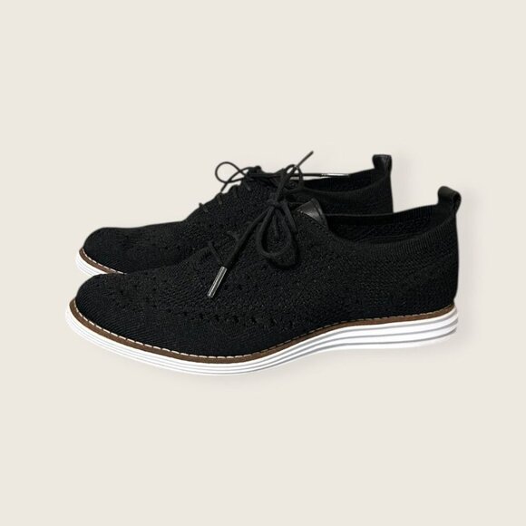 Cole Haan ZERØGRAND Knit Wingtip Oxfords 7 Black Work Preppy Travel Casual EUC - Picture 1 of 9